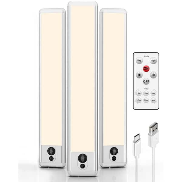 9.06 in. 3-Pack Battery Operated Wireless USB Charging White Integrated LED Linkable Under Cabinet Light, Closet Light