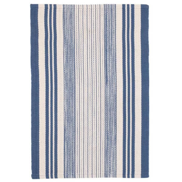 Quincy Stripe Handwoven Denim 3 ft. x 8 ft. Outdoor Runner Rug