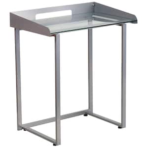 27.5 in. Rectangular Clear/Silver Computer Desks with Glass Top