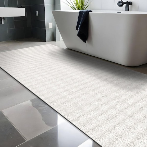 Aurora 2 ft. x 7 ft. White Non-Slip Rubber Back Washable Polyester Checker Indoor Runner Rug