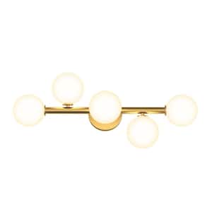 Bloom 27 in. 5-Light Gold Modern Integrated LED Vanity Light Bar for Bathroom with Frosted Glass