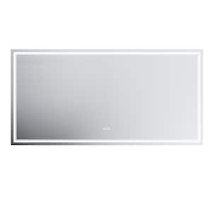 84 in. W x 40 in. H Rectangular Frameless Fog Free Dimmable Silver Wall Mount LED Lighted Bathroom Vanity Mirror