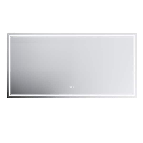FORCLOVER 84 in. W x 40 in. H Rectangular Frameless Fog Free Dimmable Silver Wall Mount LED Lighted Bathroom Vanity Mirror