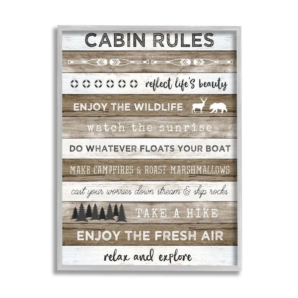 Stupell Industries "Cabin Rule Motivational Rustic Pattern" by Natalie Carpentieri Framed Print Typography Texturized Art 11 in. x 14 in.