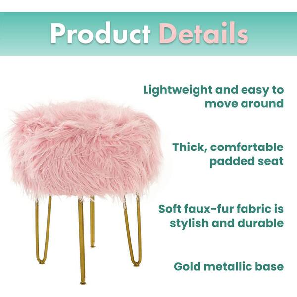 Critter Sitters Pink Faux Fur Vanity Stool with Gold Base