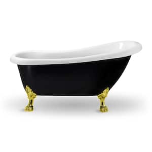 61 in. Acrylic Clawfoot Non-Whirlpool Bathtub in Glossy Black With Polished Gold Clawfeet And Polished Gold Drain