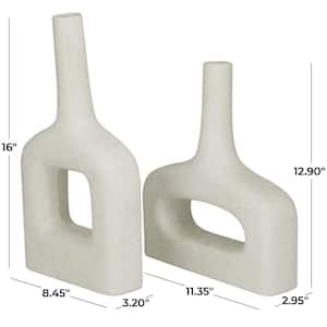 16 in., 13 in. White Donut Shaped Ceramic Decorative Vase (Set of 2)
