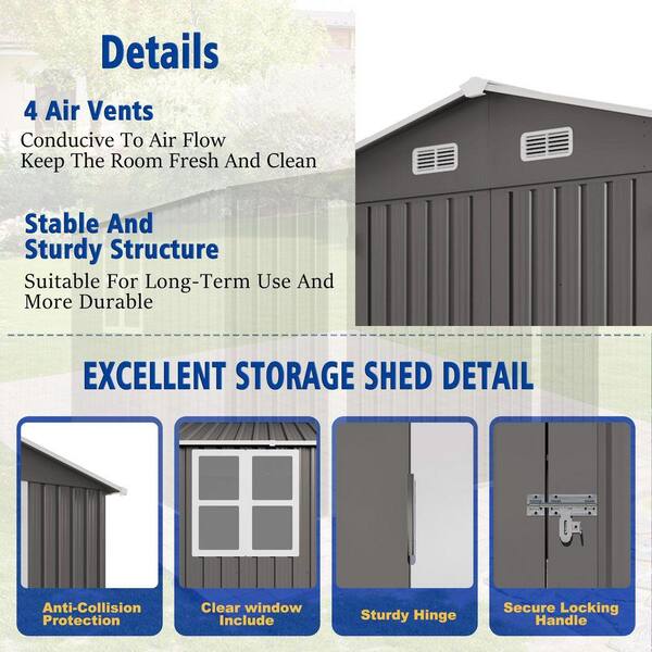 Sudzendf 10 ft. W x 8 ft. D Gray Metal Storage Shed with Lockable