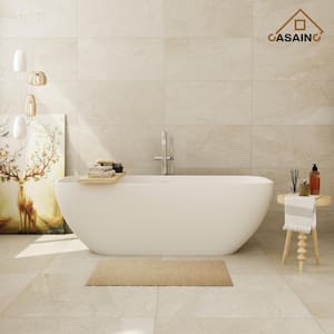 67 in. x 23 in. Solid Surface Stone Resin Stand Alone Freestanding Soaking Bathtub in White with Center Drain