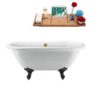 67 in. Acrylic Clawfoot Non-Whirlpool Bathtub in Glossy White With Matte Black Clawfeet And Brushed Gold Drain