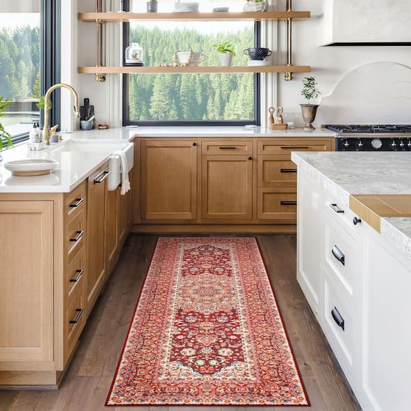 Kenya Ruby Medallion Washable 2.5 ft. x 7 ft. Runner Rug