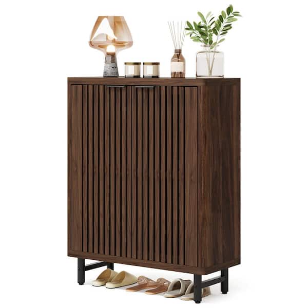 Ahlivia Walnut Wood 33.46 in. Modern Sideboards, Storage Cabinet with 2 Doors and Adjustable Shelves