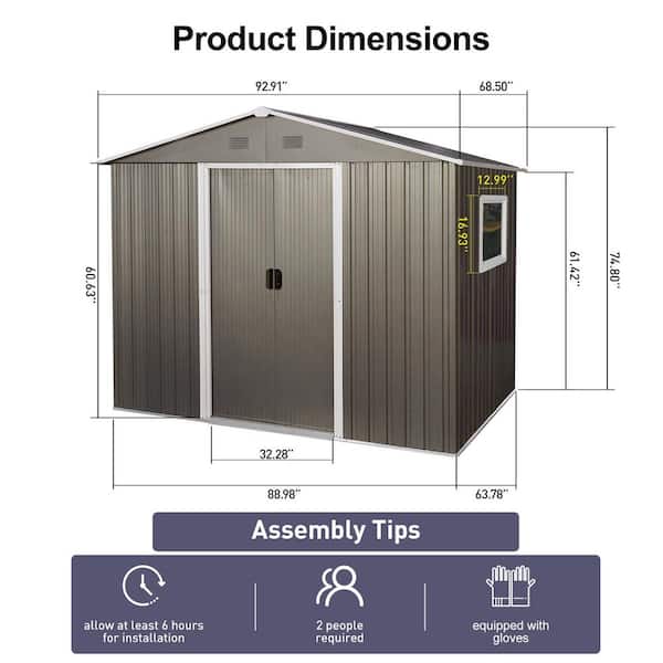 VAMOP 8 ft. W x 6 ft. D Outdoor Metal Shed with Window, Gray (48