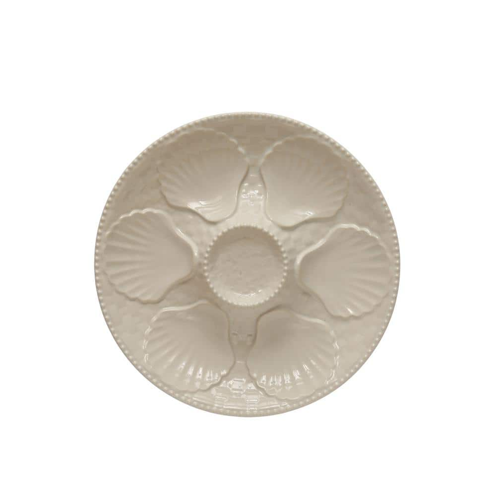 Storied Home 10 in. Matte White Round Stoneware Oyster Platter