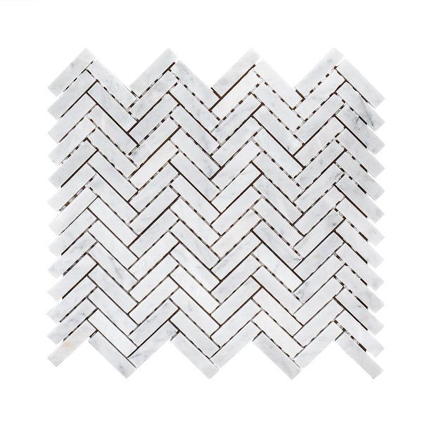 Jeffrey Court Cascade Milky Veil White 10.875 in. x 10.625 in. Herringbone Honed Marble Wall and Floor Mosaic Tile (0.802 sq.ft./Each)
