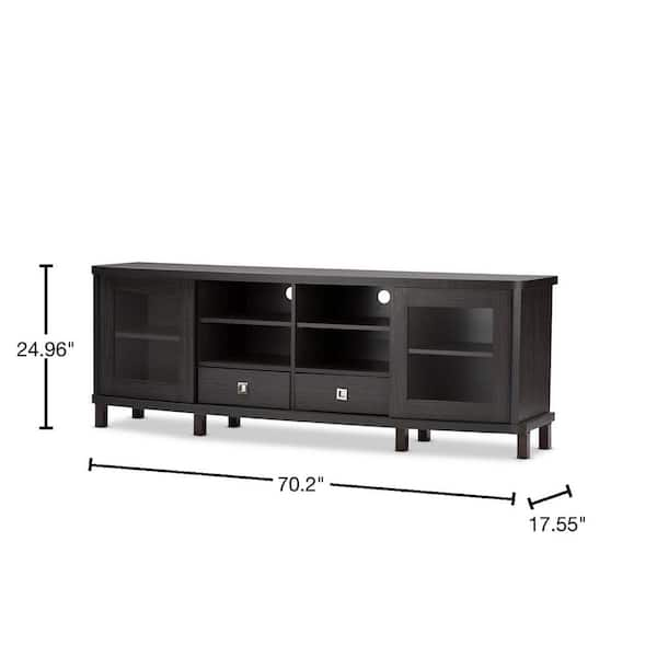 Baxton Studio Walda 70 in. Greyish Dark Brown Wood TV Stand with 2