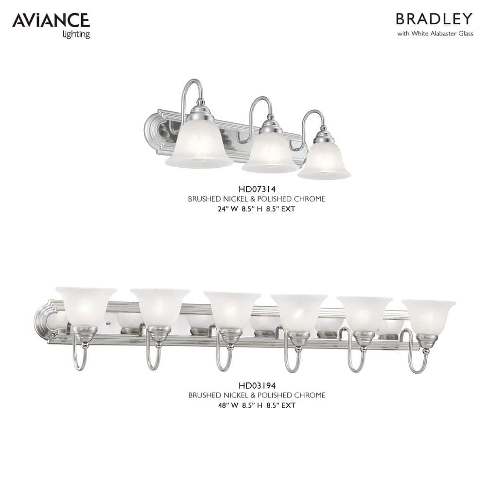 Brushed Nickel and Chrome 3-Light Vanity with Alabaster Glass