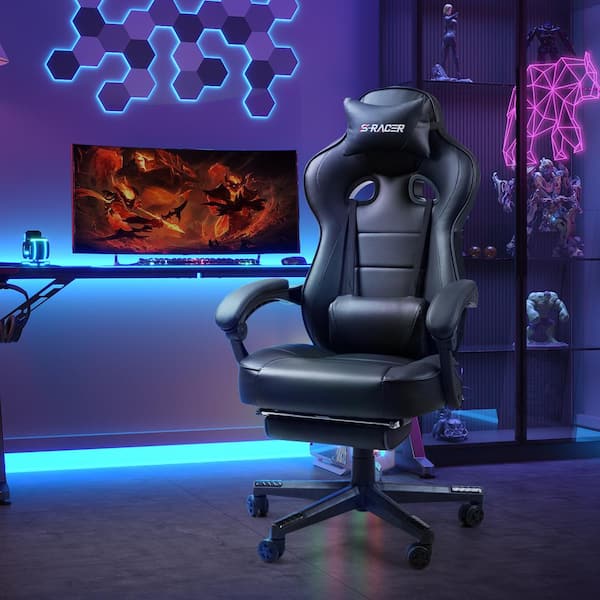 Ergonomic Gaming Chair High Back Game Chair with Footrest Blue/Black,new 