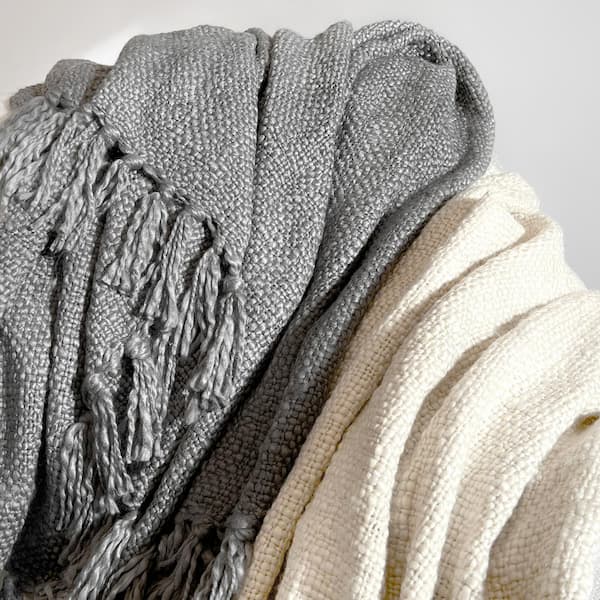 Natural Slub-Yarn Throw Blanket