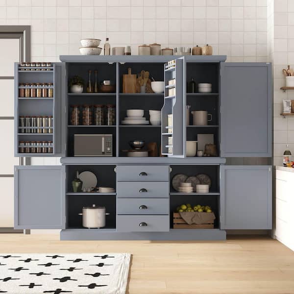 Gray Wood 66 in. x 73 in. Kitchen Pantry Cabinet with Drawers, Cupboard, Door Shelves and Adjustable Shelves
