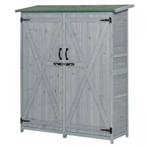 19.75 in. x 55 in. x 63.75 in. Natural Wooden Garden Storage Shed with Locking Door and Interior Shelves