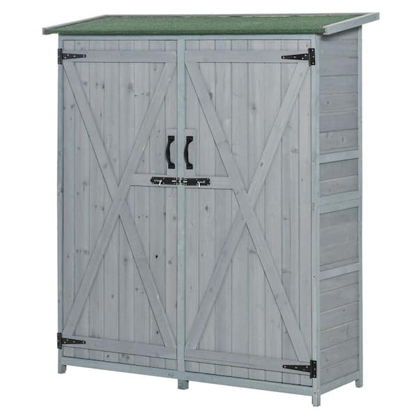 Outsunny 19.75 in. x 55 in. x 63.75 in. Natural Wooden Garden Storage Shed with Locking Door and Interior Shelves