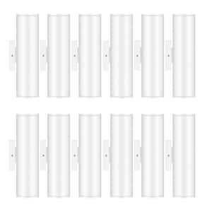 11.5 in. White Aluminum Modern Indoor and Outdoor Cylinder LED Wall Lantern Scone (Set of 12)