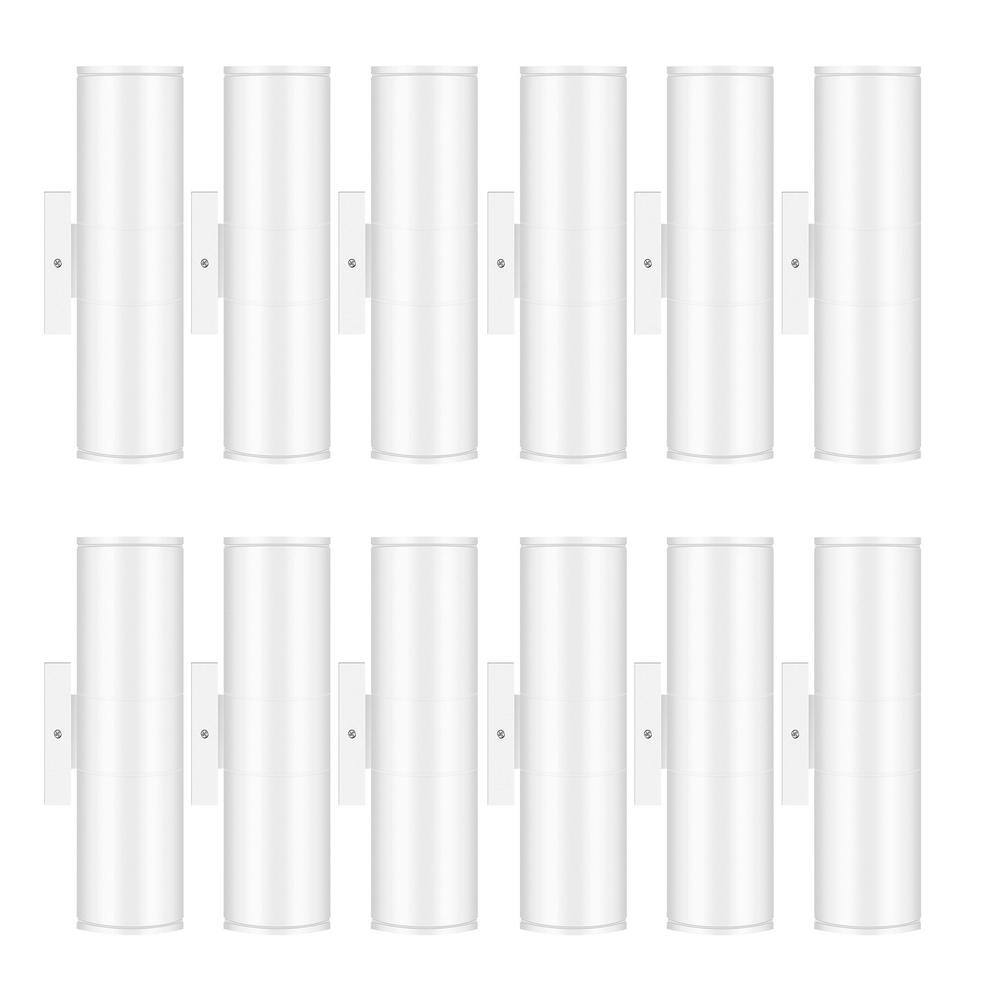 11.5 in. White Aluminum Modern Indoor and Outdoor Cylinder LED Wall Lantern Scone (Set of 12) price history on PriceWatchPro