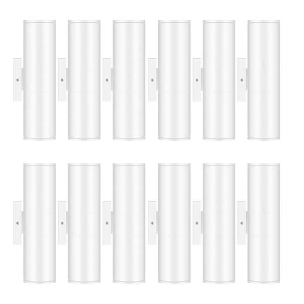 GMGSROM 11.5 in. White Aluminum Modern Indoor and Outdoor Cylinder LED Wall Lantern Scone (Set of 12)
