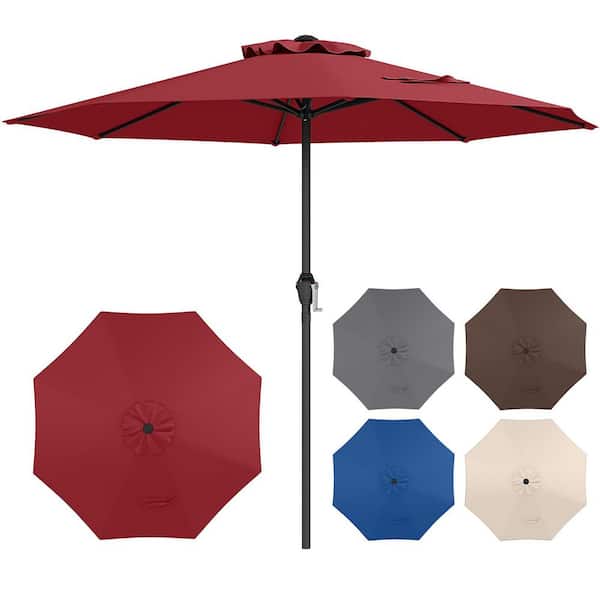 ANGELES HOME 8-1/2 ft. Metal Outdoor Heavy Duty Patio Umbrella Market Umbrella with Crank Handle and 8 Sturdy Ribs in Red