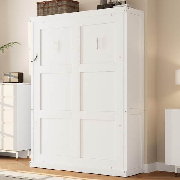 Bravella Modern White Finish Wood Frame Twin Size Murphy Bed, Folding Wall Bed