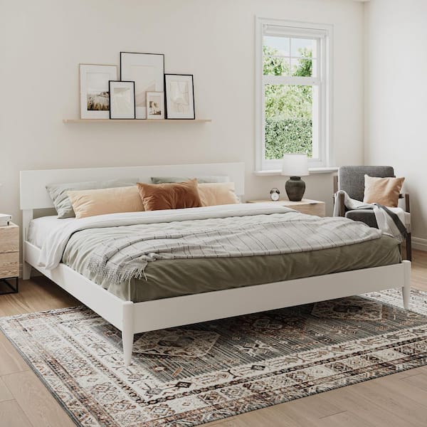 AFI Aria White Solid Wood Frame King Modern Low Profile Platform Bed