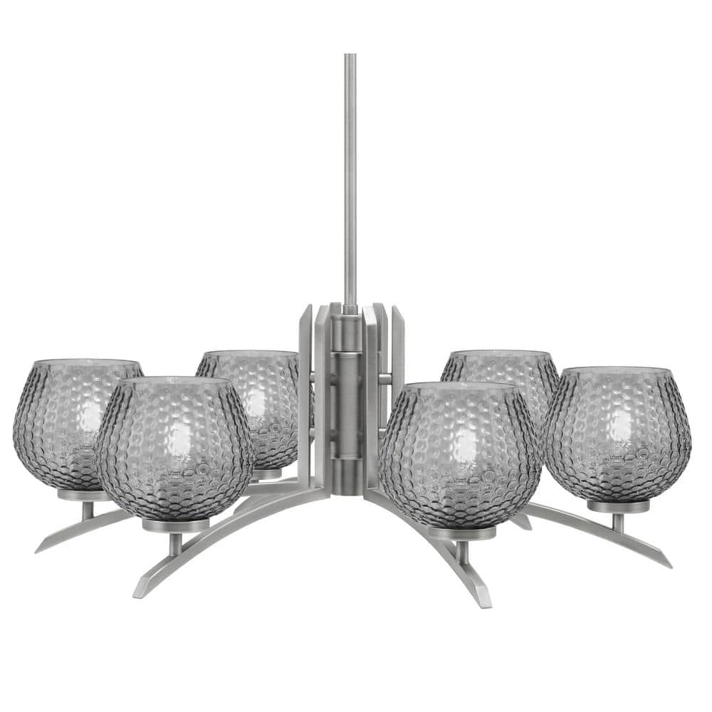 Siena 27.5 in. 6 Light Graphite Chandelier with Smoke Textured Glass Shades