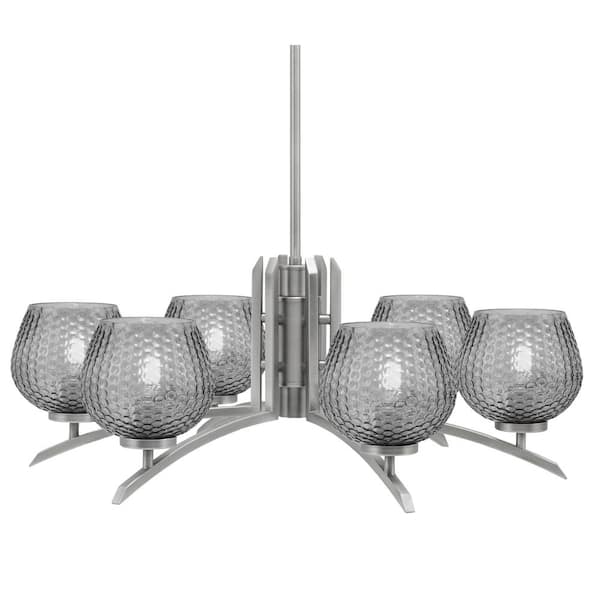 Unbranded Siena 27.5 in. 6 Light Graphite Chandelier with Smoke Textured Glass Shades