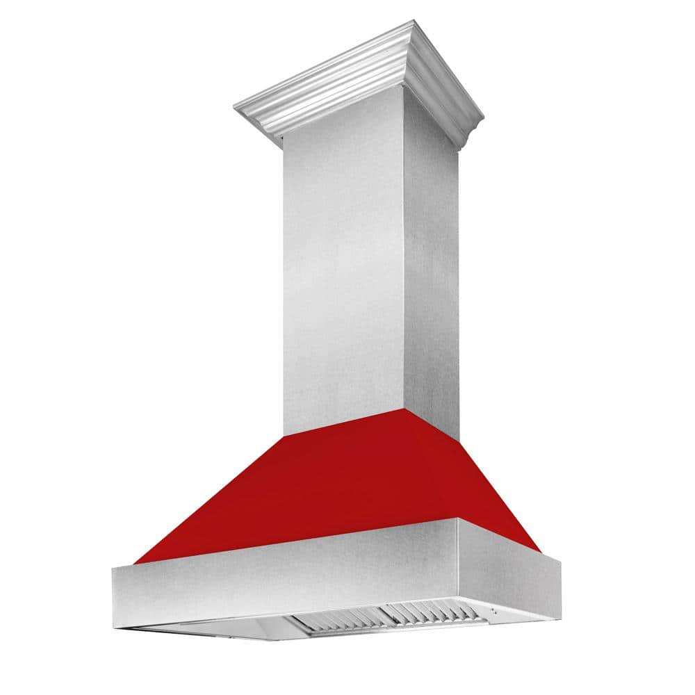 36 in. 700 CFM Ducted Vent Wall Mount Range Hood with Red Matte Shell in Stainless Steel