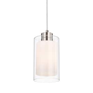 Avenue 1-Light Brushed Nickel Mini Pendant with Clear Glass and White Glass Dual Shades