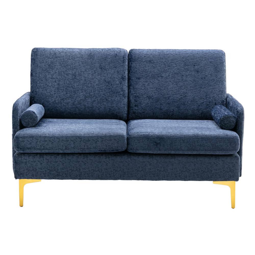 55 in. Blue Velvet Cut Pile Loveseat with Golden Legs