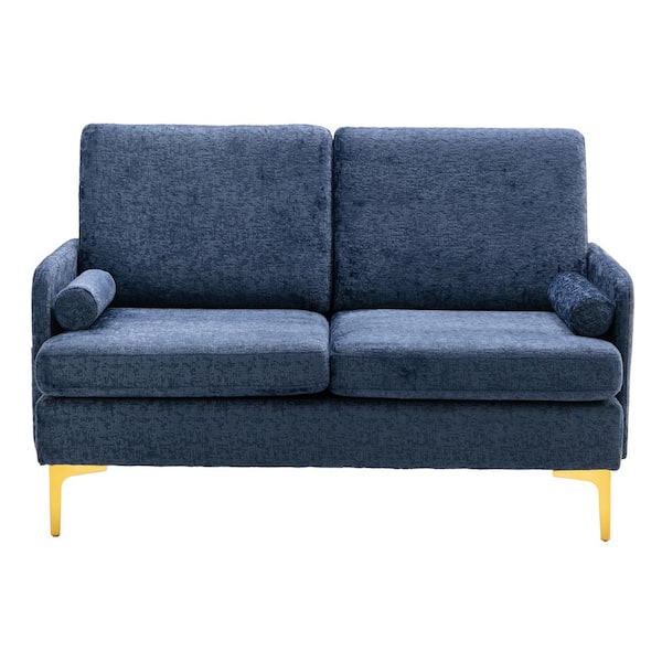 Unbranded 55 in. Blue Velvet Cut Pile Loveseat with Golden Legs