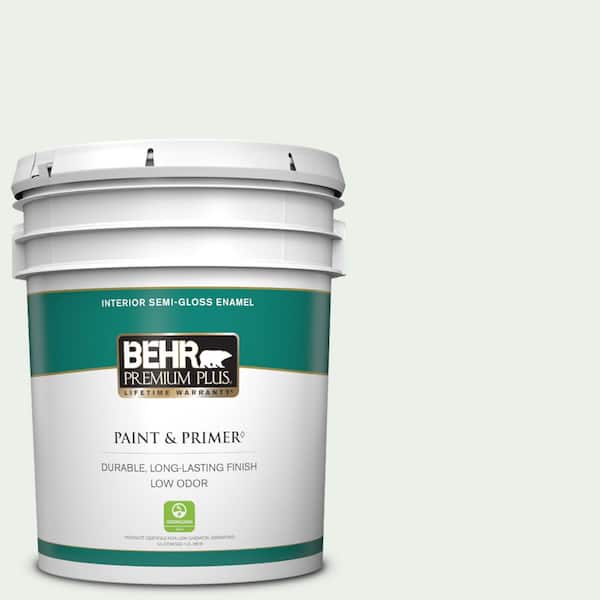 BEHR PREMIUM PLUS 5 gal. #470E-1 Breakwater White Semi-Gloss Enamel Low Odor Interior Paint & Primer
