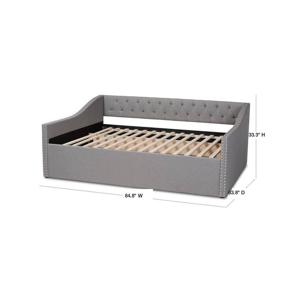 Haylie Queen Light Gray Tufted Upholstered Daybed with Nailhead Trim