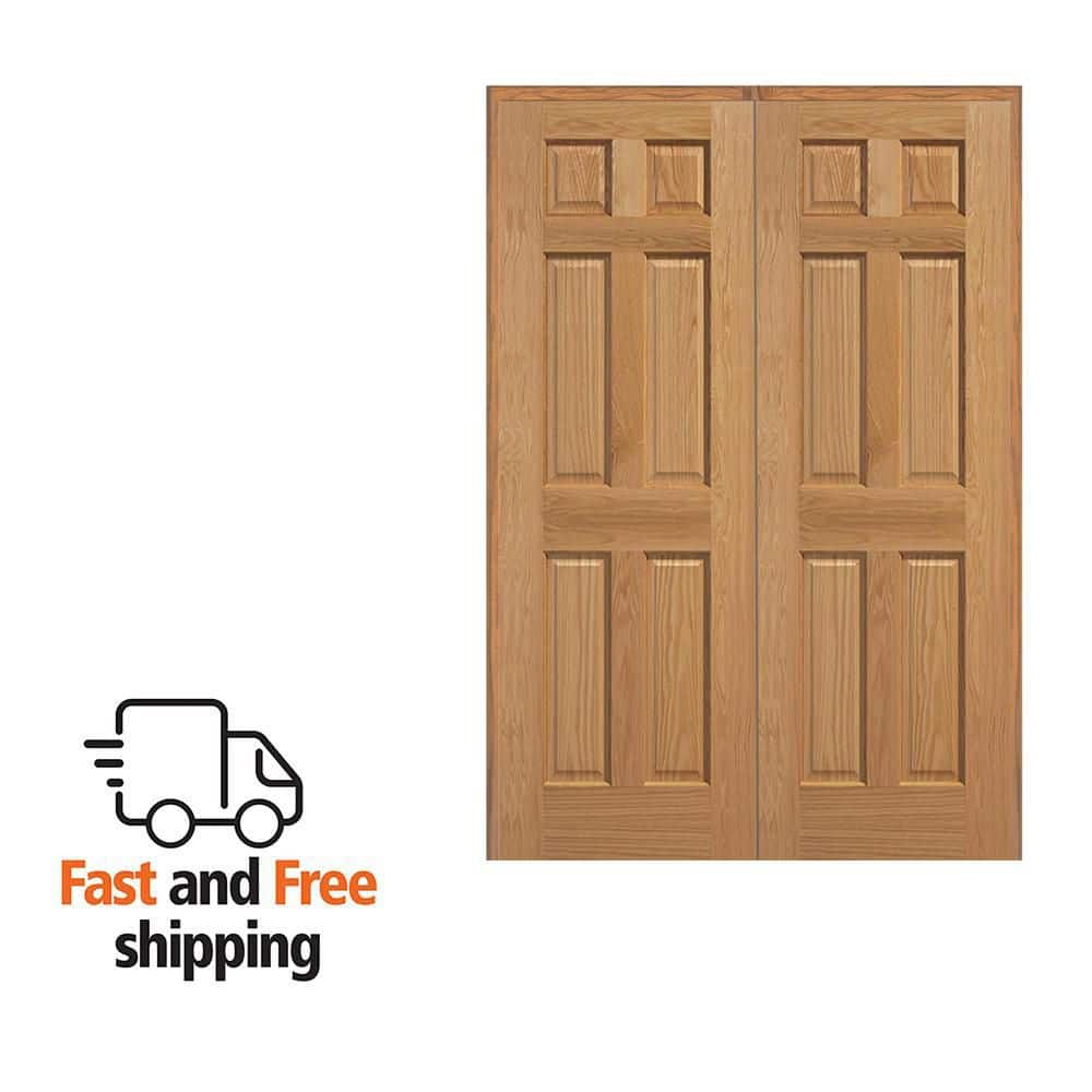 MMI DOOR 60 in. x 80 in. 6-Panel Unfinished Red Oak Wood Both
