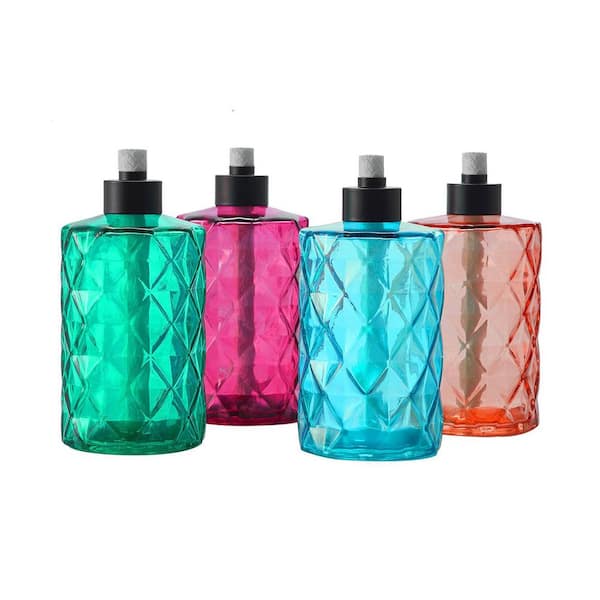 2.9 x 4.7 Inch Multicolor Glass Tabletop Flame Torches Citronella Outdoor Lantern Decorative 4-Pack