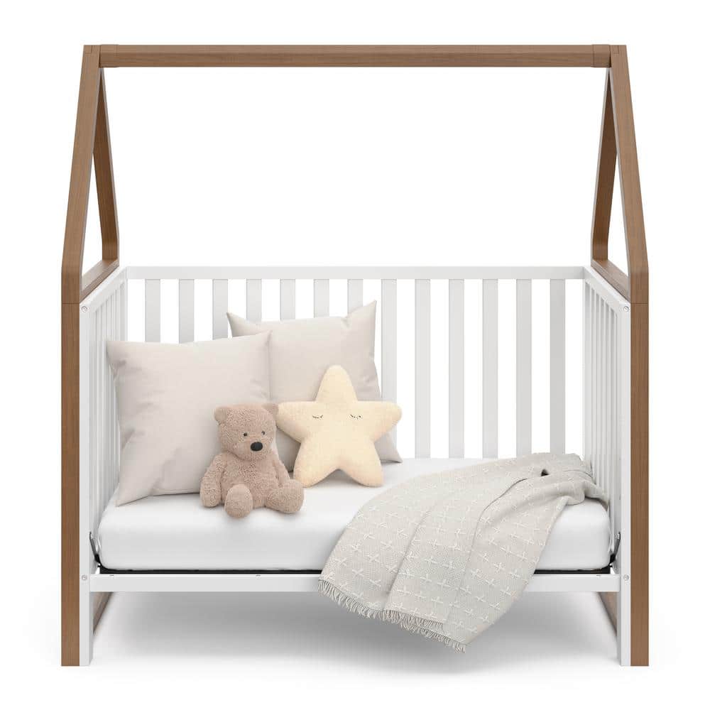 Storkcraft White and Hazelnut 5-in-1 Convertible Crib with Canopy