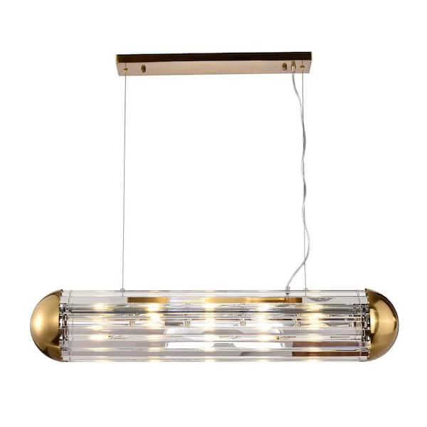 Horizon 5-Light Brass Finish Linear Crystal Chandelier Kitchen Island Light