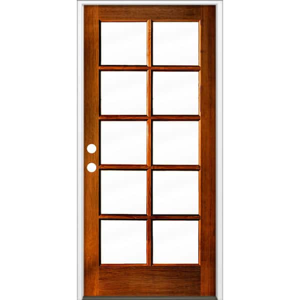 Krosswood Doors 36 in. x 80 in. French RH Full Lite Clear Glass Red Chestnut Stain Hemlock Prehung Front Door