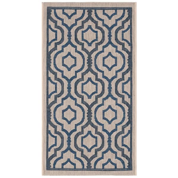 Courtyard Beige/Navy 2 ft. x 4 ft. Floral Trellis Indoor/Outdoor Area Rug