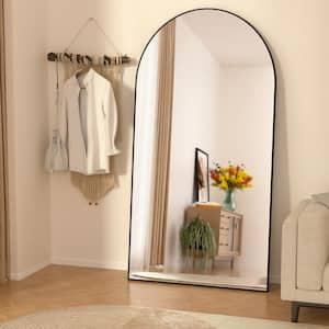 32 in. W x 71 in. H Oversized Arched Full Length Mirror Wood Framed Black Wall Mounted/Standing Mirror Floor Mirror