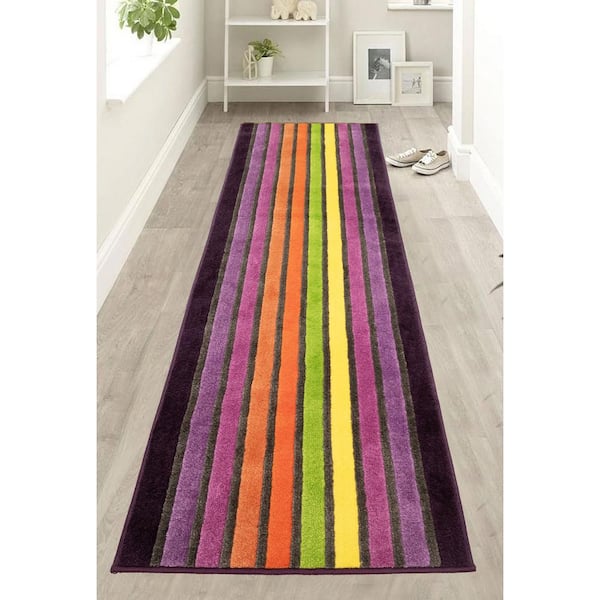 RugStylesOnline Stripes Abstract Rainbow Cut to Size Multicolor 26 " Width x Your Choice Length Custom Size Slip Resistant Runner Rug