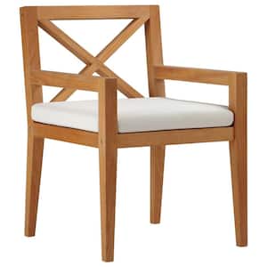 Northlake Natural Grade A Teak Wood Outdoor Dining Chair with White Cushions