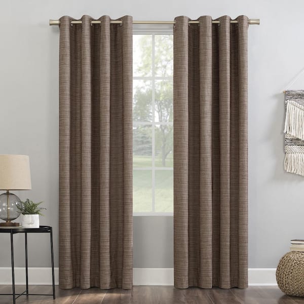 Sun Zero Kline Burlap Weave Thermal 100% 52 in. W x 63 in. L Blackout Grommet Curtain Panel in Russet/Linen